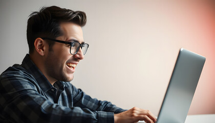 Unhappy young Caucasian male worker in glasses look at laptop screen shocked by gadget breakdown or operational problems. Frustrated man confused surprised by unexpected error on computer device iso