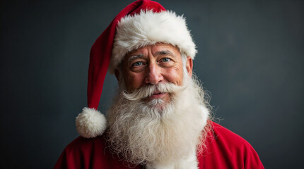 Naklejka premium Santa Claus Portrait with Traditional Red Hat and White Beard Christmas Background Illustration