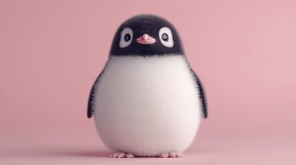 Obraz premium Adorable Penguin Character with Soft Texture Against Pink Background
