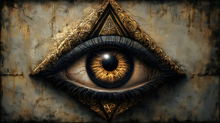 Golden Eye: Ancient Symbolism, Mystical Art, Ornate Detail, Intricate Design, Powerful Gaze