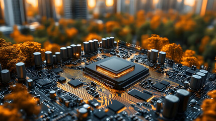 Obraz premium Circuit Board's Microchip: Technology in Nature's Embrace
