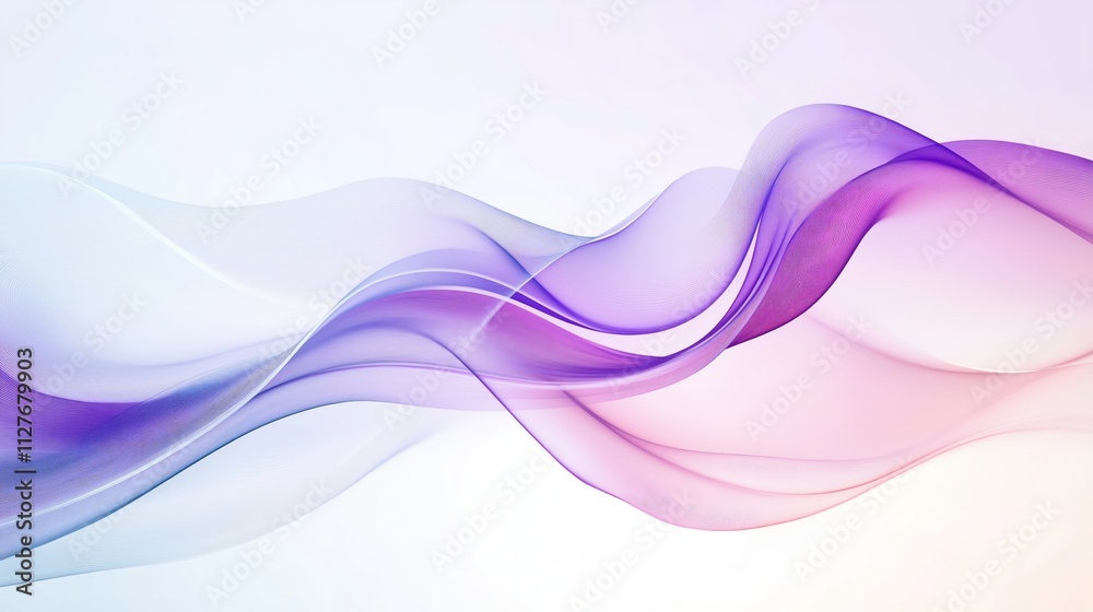 Poster abstract illustration features flowing purple silk waves against light background. smooth lines, sof