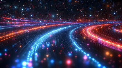 Glowing Trails of Light Dance Across the Dark, Abstract Cosmic Streams Flowing Dynamically