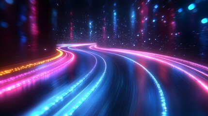 Neon Trails: Glowing Curves in Cosmic Nightscape