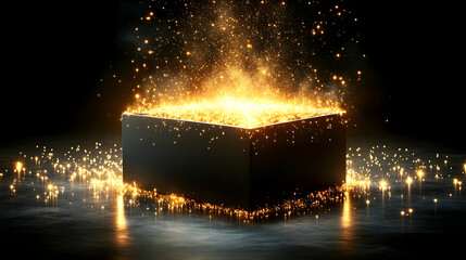 Magic Box Reveals Sparkling Golden Surprise, Unveiling Festive Wonders.