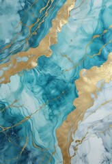 Fototapeta premium Watercolor turquoise and blue marble texture with gold veins, swirled, majestic, elegant, modern, abstract