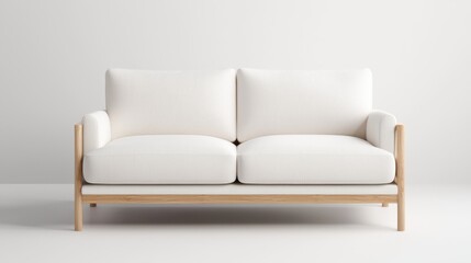 Obraz premium Modern Minimalist Sofa with White Cushions and Wooden Frame