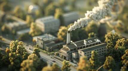 Industrial plant with smoke stacks, symbolizing carbon capture and emissions reduction.