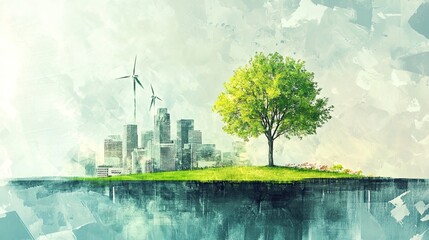 sustainable financial planning flat design front view green economy theme water color vivid 