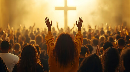 Faithful Congregation Raises Hands in Worship, Finding Hope and Peace Together.