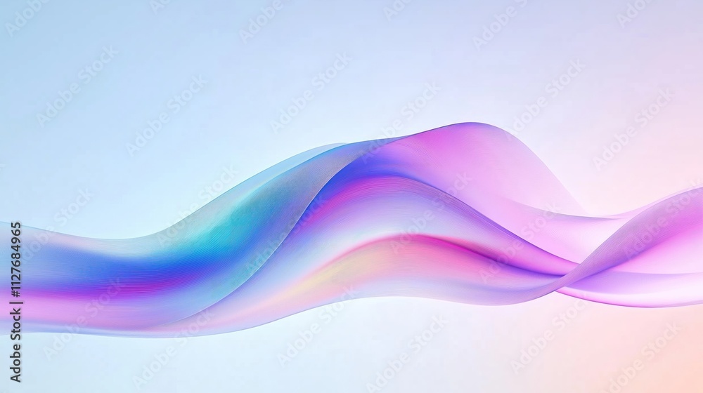 Poster Abstract 3D graphic design. Modern illustration features smooth curves, gradient colors. Fluid, wavy shapes create dynamic visual effect. Suitable for tech, fashion, design projects. Stylish,