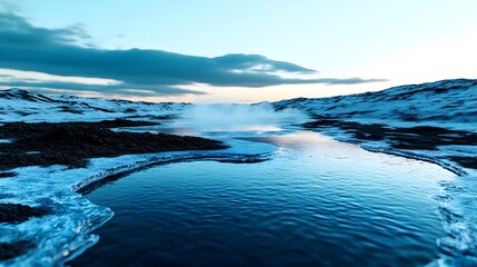 Winter Landscape Frozen Lake Steam