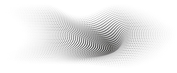 Background Flowing Wave Dot Halftone Pattern: Curve Gradient Shape on Transparent Background. Suitable for AI, Tech, Network, Digital, Science, and Technology Themes.