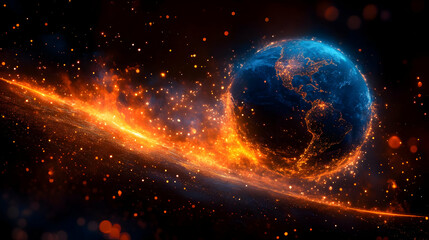 Earth's Fiery Trail: Planet's Orbit, Cosmic Dust, Burning Energy