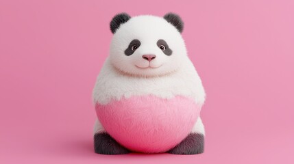 Cute Cartoon Panda Character with Pink Background and Friendly Expression
