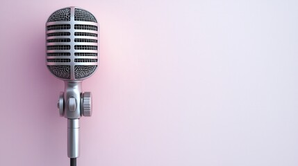 Fototapeta premium Vintage Silver Microphone on Soft Pink Background for Creative Projects