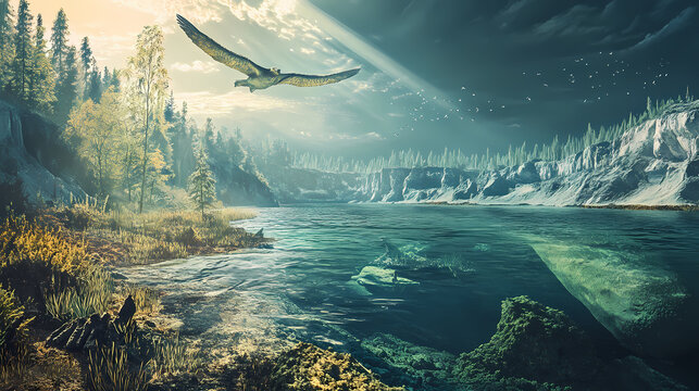 Dramatic photorealistic scene of precambrian eon. Eon. Illustration