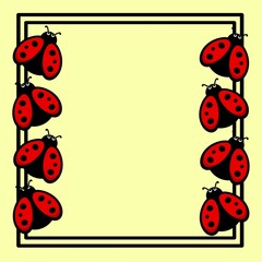 Cute cartoon ladybugs with square frame