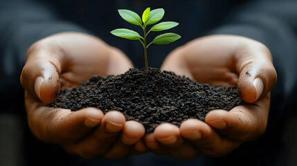 Hands Holding Sapling & Soil: Growth, Nature, Ecology