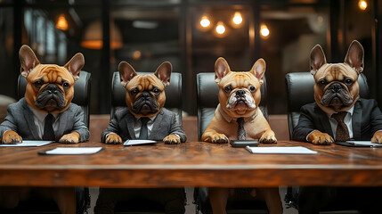 French Bulldogs in Suits: Boardroom Meeting