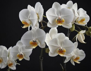Fototapeta premium White orchid in full bloom set against dark backdrop, elegance, decorative, serene, vivid