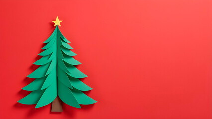Christmas card with a Christmas tree on a red background with space for text.