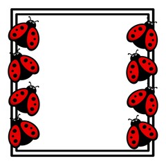 Cute cartoon ladybugs with square frame on white background