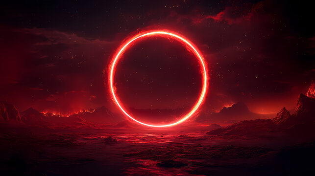 A circle nred eon magic portal in a futuristic style, by night, cosmos, edited generative ai. Eon. Illustration