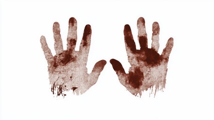 Obraz premium Two handprints covered in mud or paint on white background