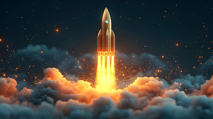 Golden Rocket Launches Through Clouds, Igniting Dreams of Space Exploration