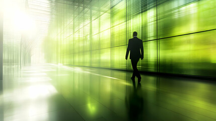 Green Building: Person Walks Through Sustainable Architecture