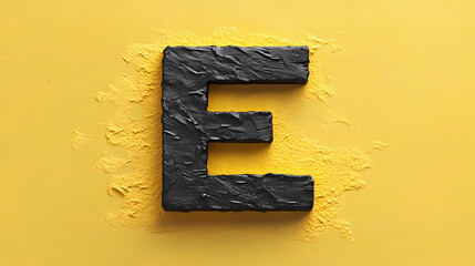 A textured black letter e on a bright yellow background, designed in bold typography. Eon. Illustration