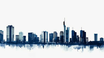 Frankfurt city skyline silhouette with skyscrapers reflected on white background, modern urban illustration