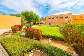  A courtyard at the Al Ain Palace Museum, or Sheikh Zayed Palace Museum, in the desert city of Al Ain, Abu Dhabi, United Arab Emirates.