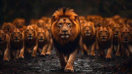 Majestic Lion Pride Walking Towards the Future