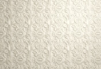 Elegant light beige background with repeating damask pattern. Ornate floral design creates sense of luxury, vintage style. Perfect for wallpaper design, fabric printing, home decor projects. Pattern