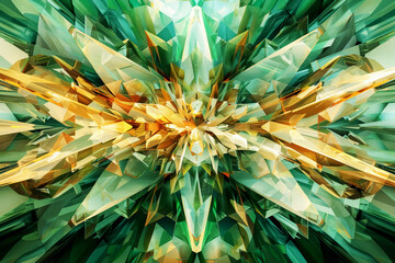 Obraz premium Exploring intricate layers of green and golden crystals. Abstract background