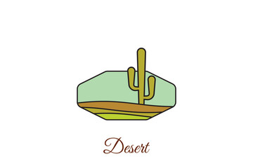 Minimalist desert logo with cactus, abstract desert logo design, sunset, sunrise, landscape.