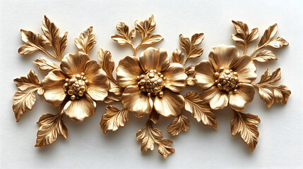 Golden Floral Ornament: Elegant Leaf & Flower Design