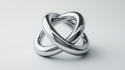 Fototapeta premium Intertwined chrome rings creating abstract design on white background