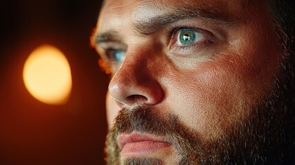 Close-Up of a Big Bodied Man's Intense Expression