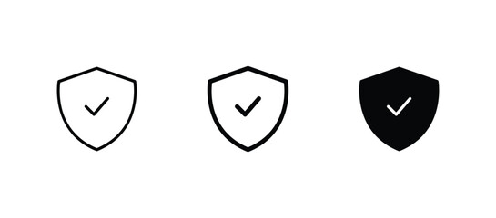 Shield check mark icon set vector.  shield security icon	