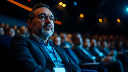 Attentive Audience Member Listens Intently to Speaker During Presentation