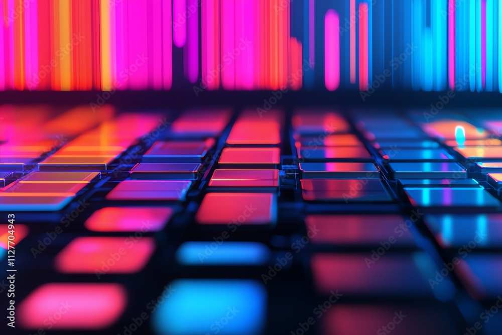 Wall mural close-up of a colorful, illuminated digital interface with vibrant patterns.