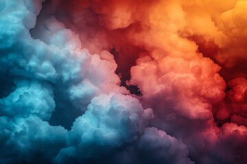 Fototapeta premium Vibrant clouds blend hues of blue, orange, and purple, creating a stunning atmospheric scene.