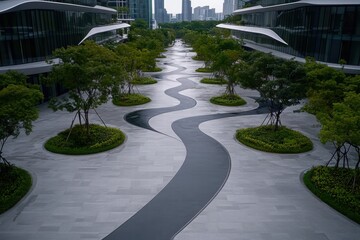 Obraz premium Modern Urban Landscape with Winding Water Feature
