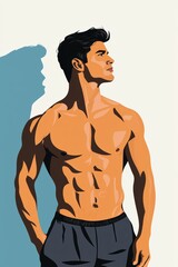 Fototapeta premium Minimalist Illustration of a Shirtless Male Figure