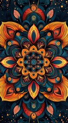Fototapeta premium Intricate Orange And Teal Floral Mandala Design
