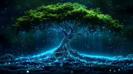 Glowing Tree: Digital Art, Nature's Mystical Light Show