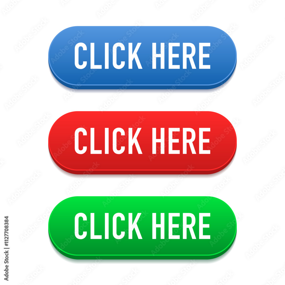 Poster click here arrow button by clicking icon. click here vector web button. click here for ui button con